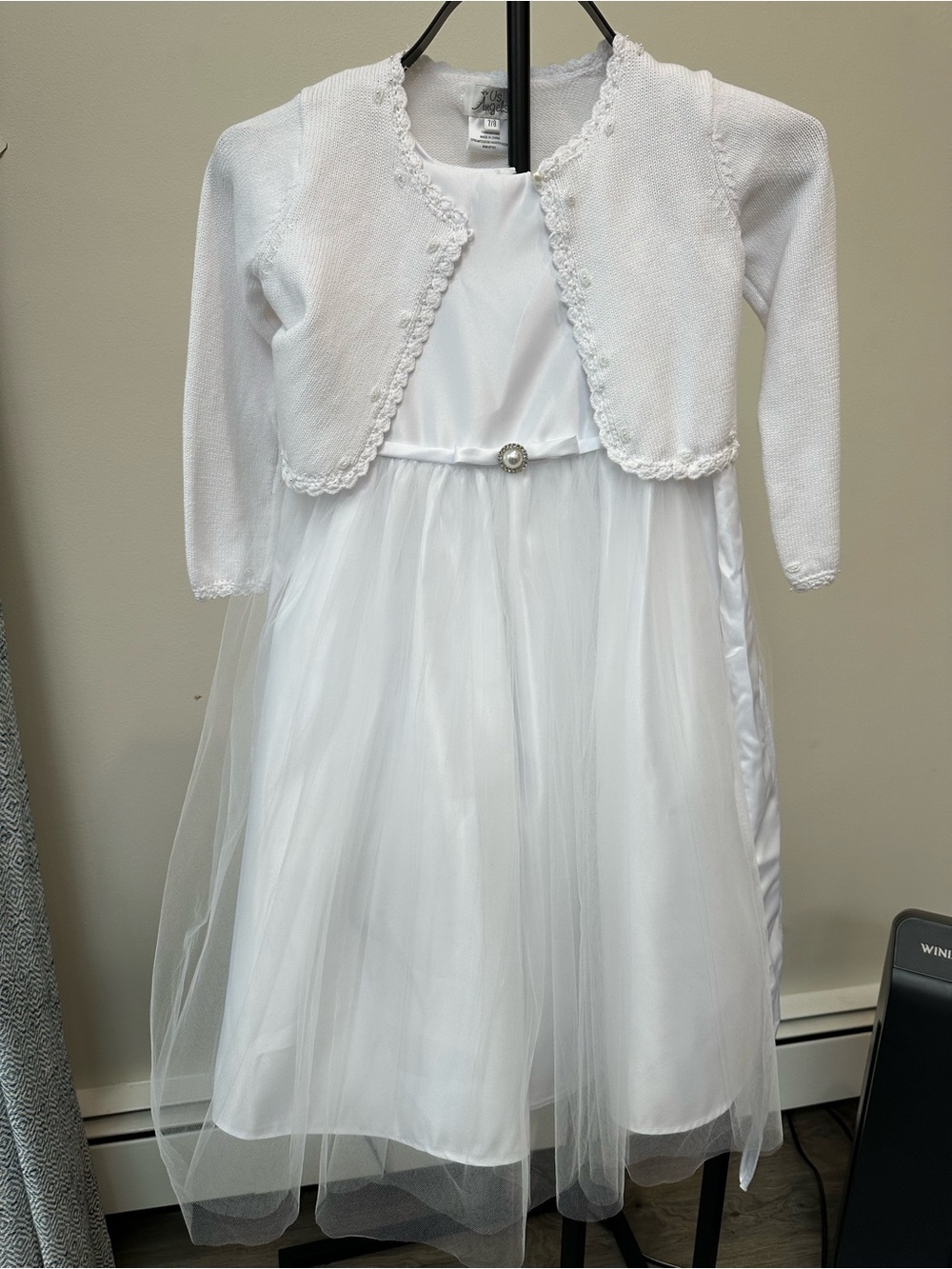 White Girls' 4 Piece communion occasion dress with petticoat and veil set